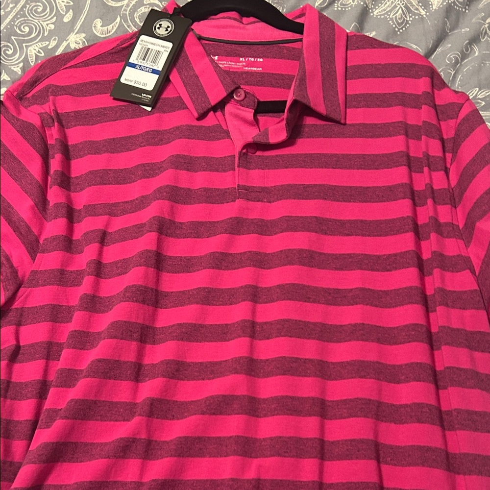 Under Armour Pink and Purple Striped Polo Shirt